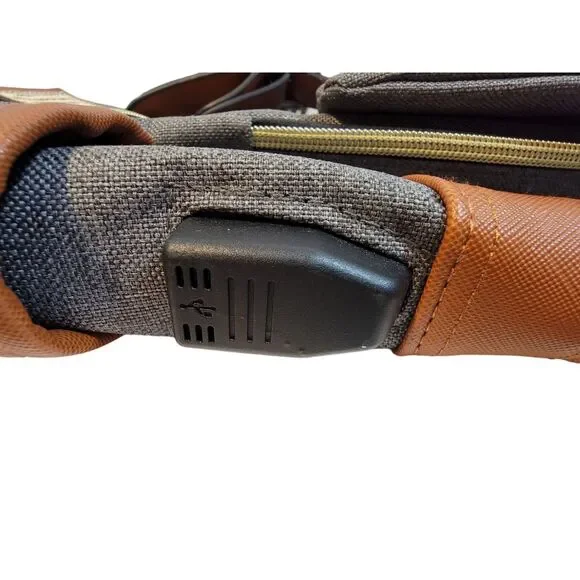 Canvas Grey 15.6" Laptop Backpack USB Charging Port - British Vintage Style - Picture 9 of 15